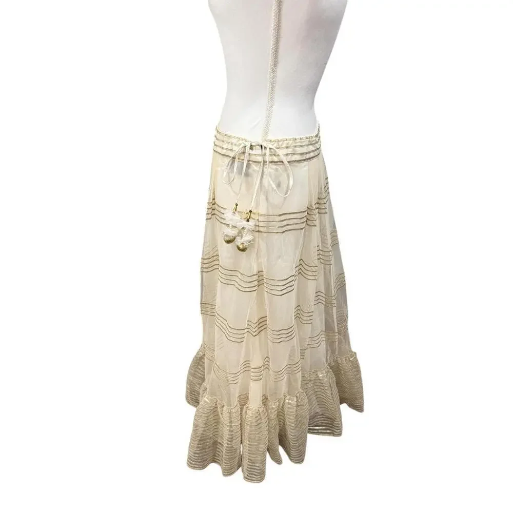 New Nazila Couture Sheer Gold-Trimmed Maxi Skirt, size Medium